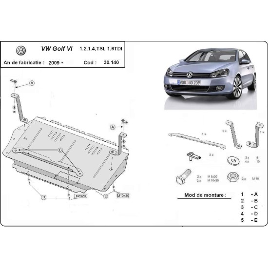 Метална кора VW GOLF 6 /08-13/ - под двигател и скорости  