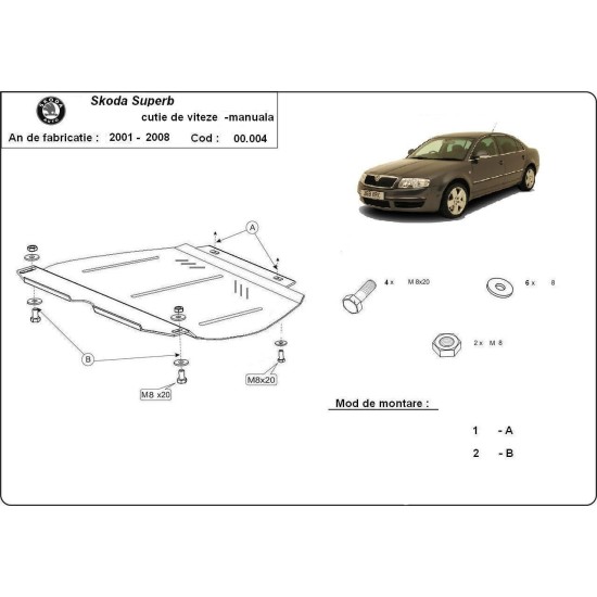 Метална кора SKODA SUPERB 2001-2008 - под  ръчна скоростна кутия