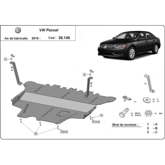 Метална кора VW PASSAT B8  2014-2016 - под двигател и скорости  
