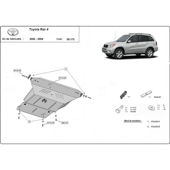Метална кора TOYOTA RAV4 II 2000-2005 - под двигател и скоростна кутия