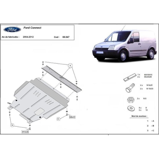Метална кора FORD TOURNEO CONNECT 2002-2013 - под двигател и скоростна кутия Метална кора FORD TOURNEO CONNECT 2002-2013 - под двигател и скоростна кутия